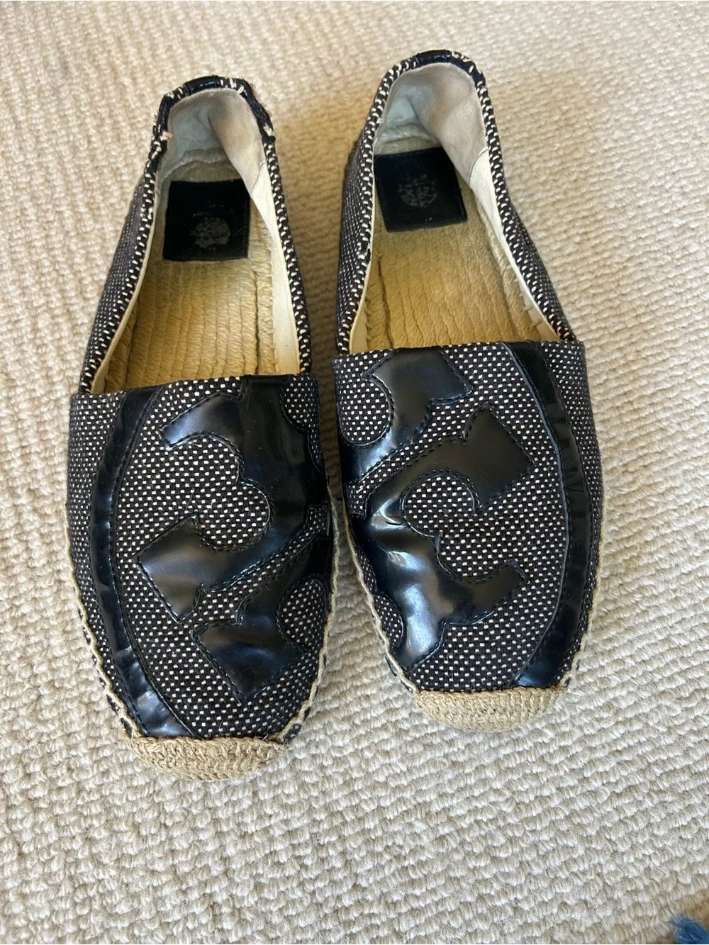 Tory Burch Black Patterned Espadrille Slip-Ons